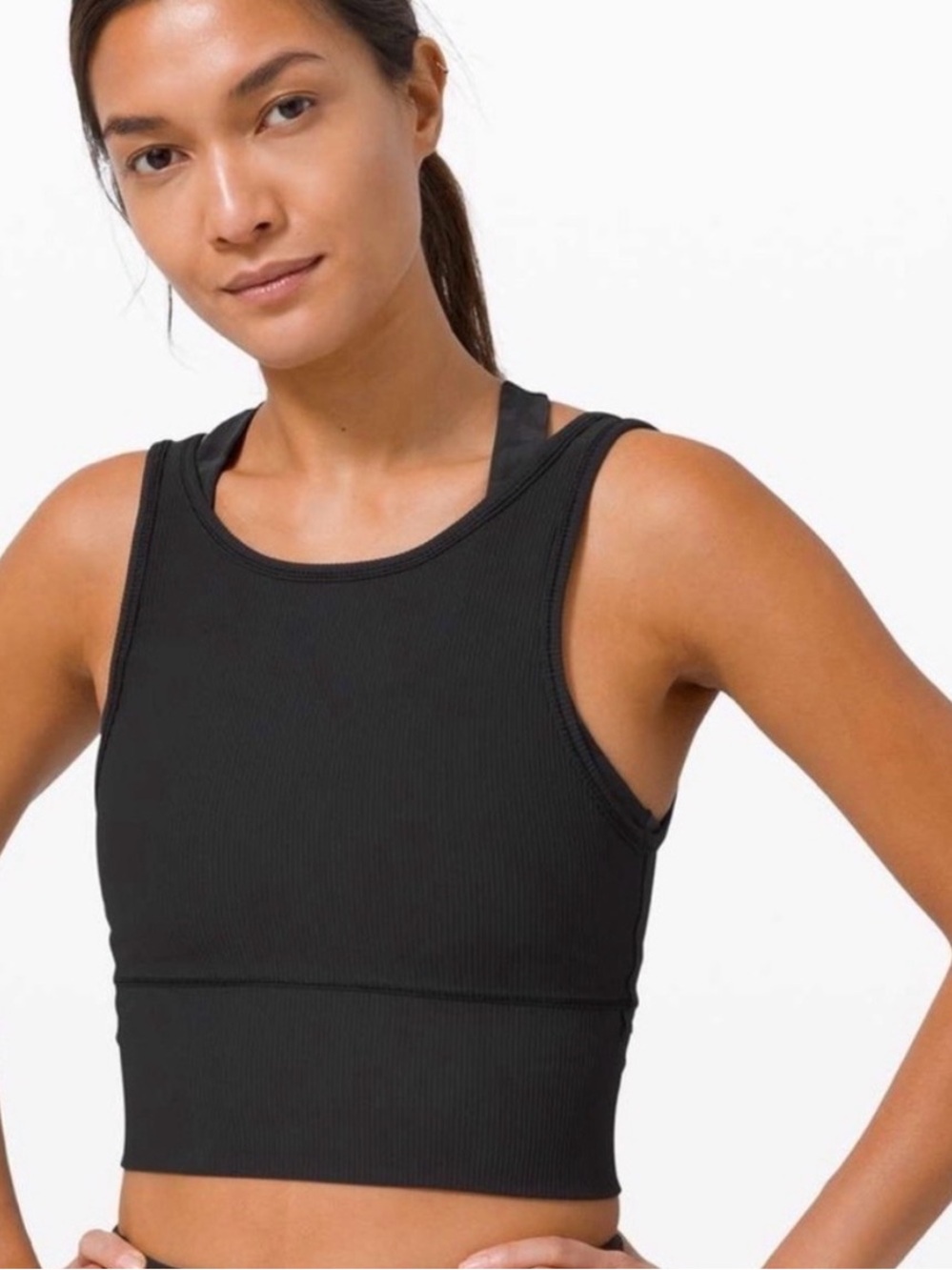 lululemon athletica Black Ribbed Crop Tank Top
